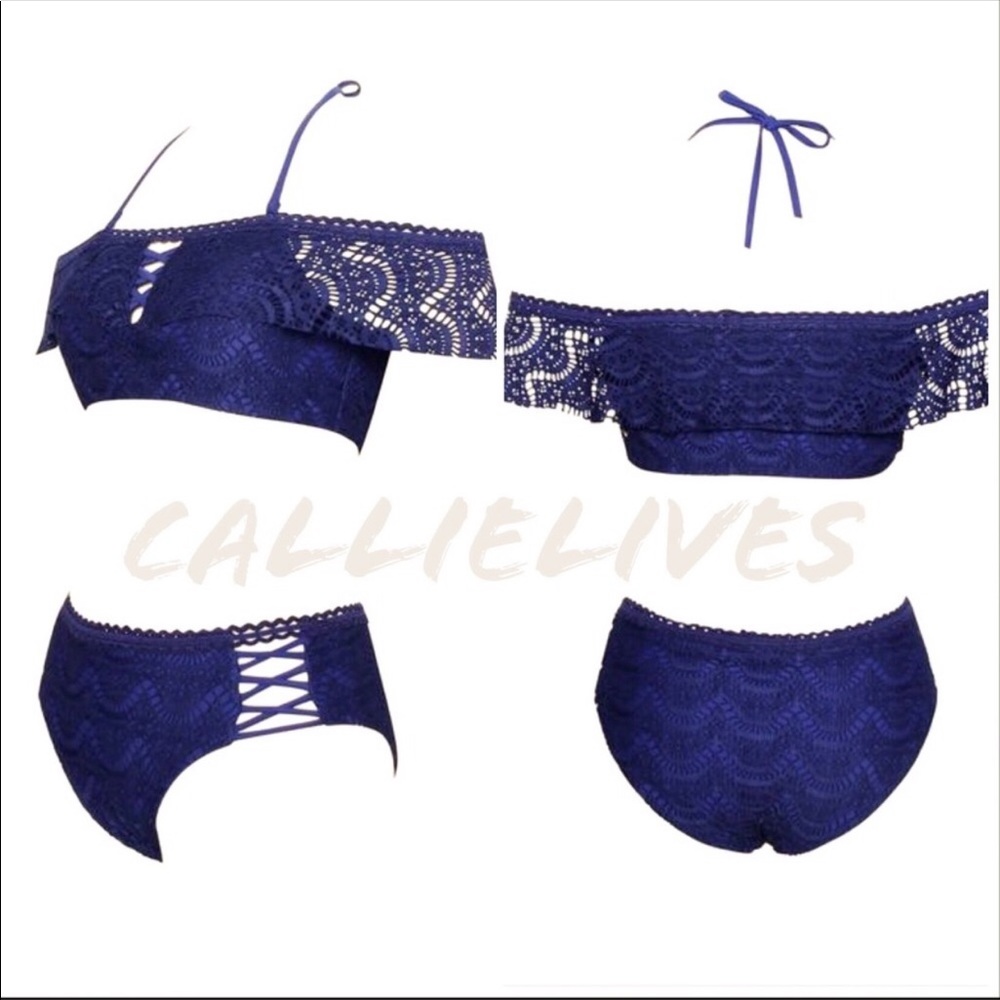 Callie Blue Macrame Lace: Sexy Off Shoulder Bikini - Picture 4 of 9